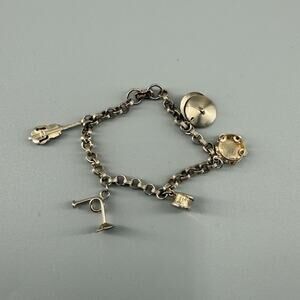Vintage Coro Charm Bracelet Musical Instruments Music Themed Charms Gold Tone
